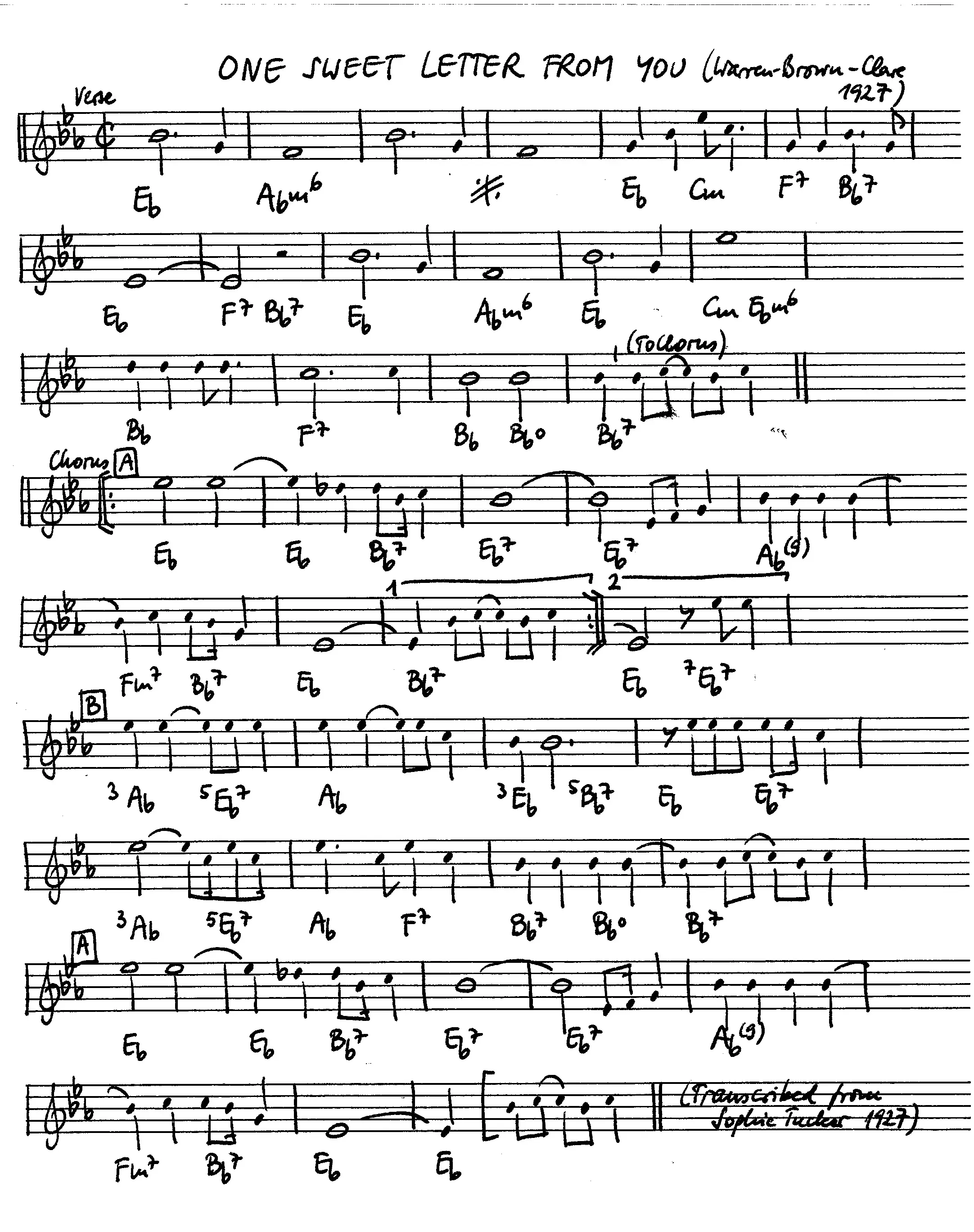 one sweet letter from you free jazz leadsheet - Courtesy of the Jungle Jazz Band